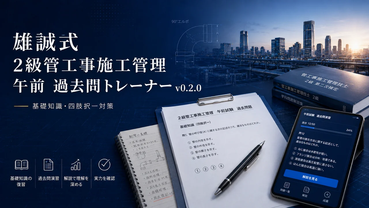 雄誠式 2級管工事施工管理 午前 過去問トレーナー 紹介画像