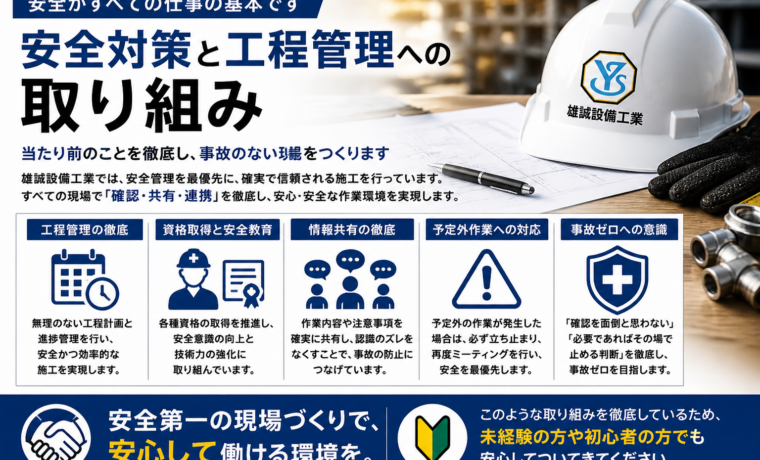 雄誠設備工業の安全対策と工程管理への取り組みを紹介するアイキャッチ画像