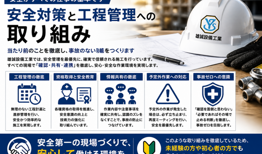 雄誠設備工業の安全対策と工程管理への取り組みを紹介するアイキャッチ画像