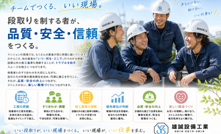 マンション現場での工程管理と他業者との連携を大切にする雄誠設備工業の取り組み