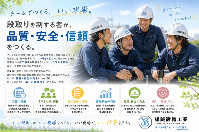 マンション現場での工程管理と他業者との連携を大切にする雄誠設備工業の取り組み