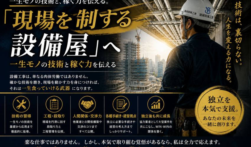 現場を制する設備屋を目指す職人育成と独立支援を伝える雄誠設備工業のアイキャッチ画像