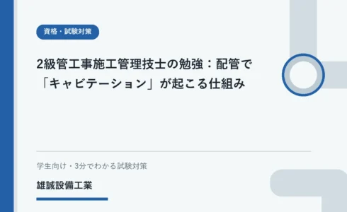 圧力変化による蒸気の泡の発生と崩壊を表す学習用イラスト