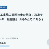 ノートで冷凍サイクルの圧縮機を学ぶ学生と簡潔な循環イメージ