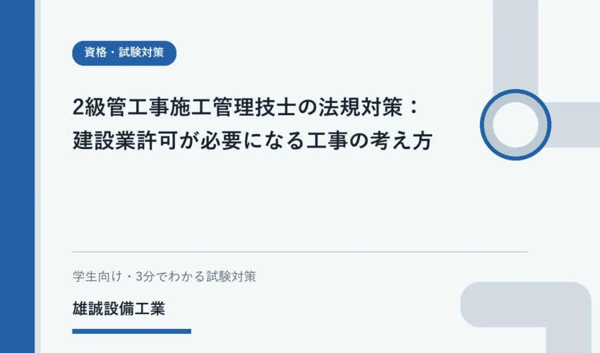 建設業許可の判断ポイントをノートで学ぶ学生のイラスト
